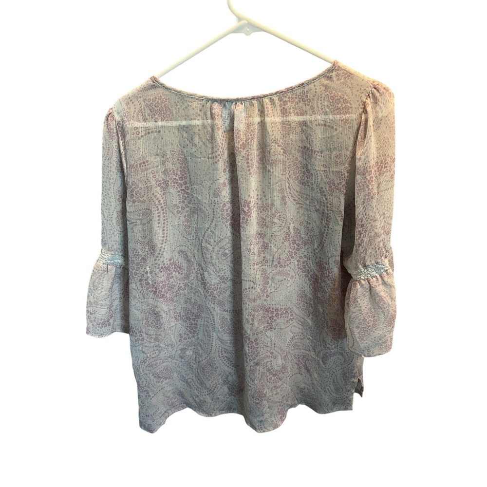 Lauren Conrad Lavender Paisley Sheer Chiffon Bell Sleeve Blouse Top Large - Picture 2 of 6